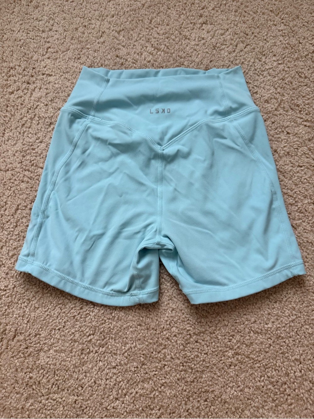 Lskd High-Waist Light Blue Bike Shorts with Wide Supportive Waistband 4in